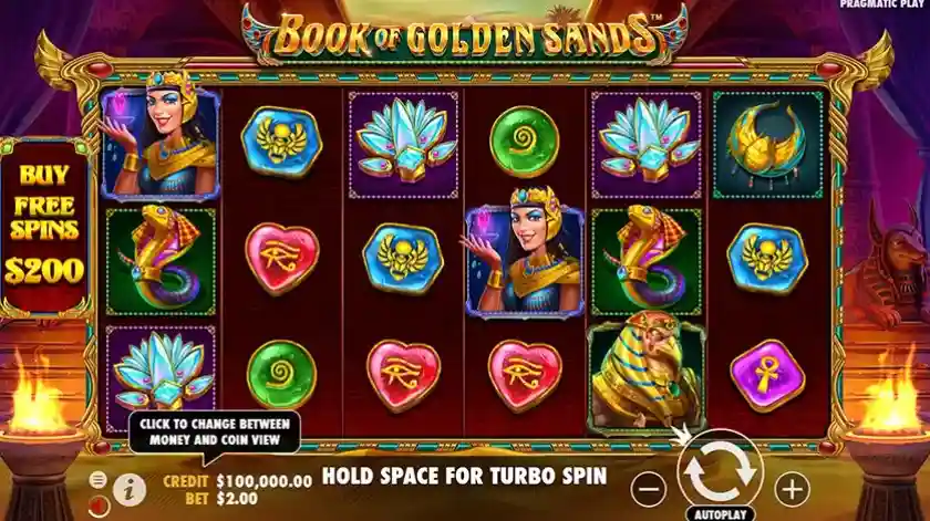 Бонусная функция запускается в игре Book of Golden Sands с расширяющимися барабанами